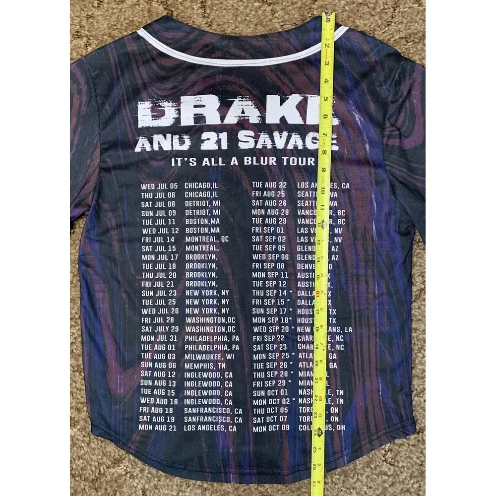 Drake 21 Savage It's All A Blur Tour Baseball Jersey Small Button Up‎ Hip Hop